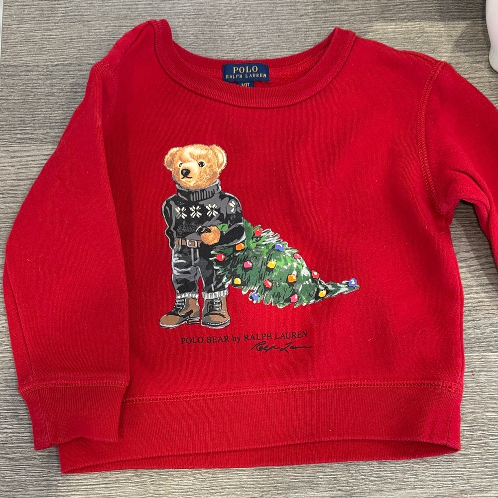 Ralph Lauren Kids Red Polo Bear Holiday Sweatshirt